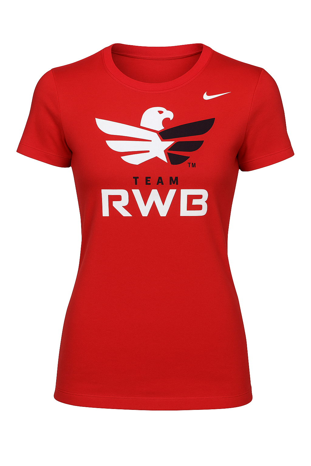 Red t-shirt with eagle logo and 'Team RWB' text on a white background