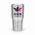 A stainless steel insulated travel tumbler with a clear lid, featuring the 'Team RWB' logo in navy blue and red on the front, along with the website 'TEAMRWB.ORG'.