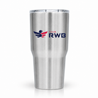 A stainless steel 30-inch travel tumbler with a clear lid, featuring a navy blue and red 'Team RWB' logo on the front, set against a plain white background.
