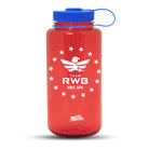 Team RWB Legacy 32 oz Nalgene Water Bottle in red – wide-mouth BPA-free bottle with blue lid, white Eagle logo and star ring graphic, Since 2010 text