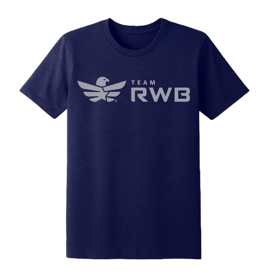 Men's / Unisex Team RWB Tri-Blend T-Shirt in navy – front view showing screen-printed Team RWB Eagle graphic, tag-free crew neck, relaxed athletic fit
