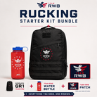 Rucking Starter Kit Bundle with backpack, water bottle, and patch on a white background