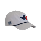 Team RWB Adjustable Snapback Hat in race white – front view showing embroidered navy Eagle logo, flat brim, adjustable back strap