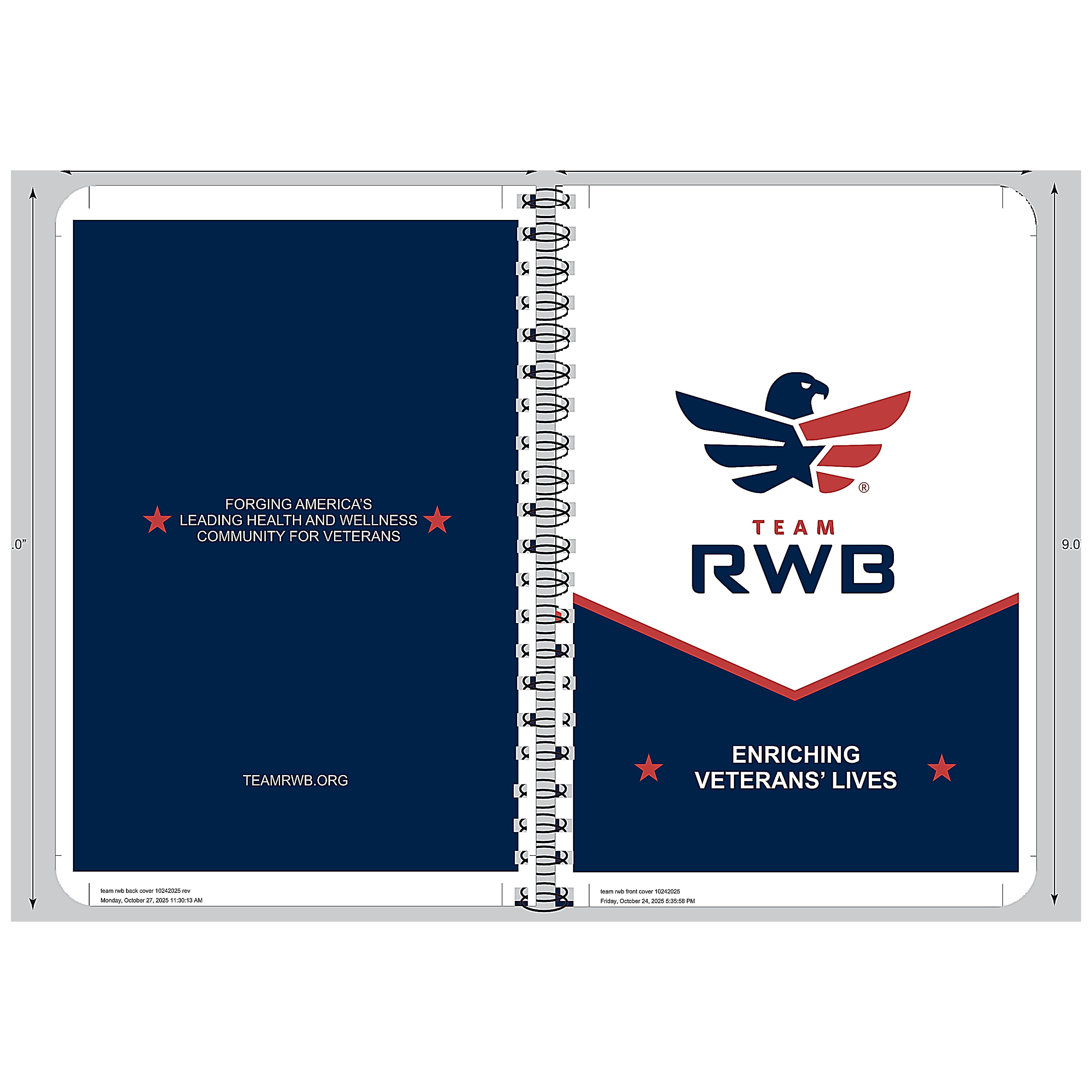 Team RWB Spiral Notebook – 6x9 inch graph paper, navy cover with embossed Eagle logo