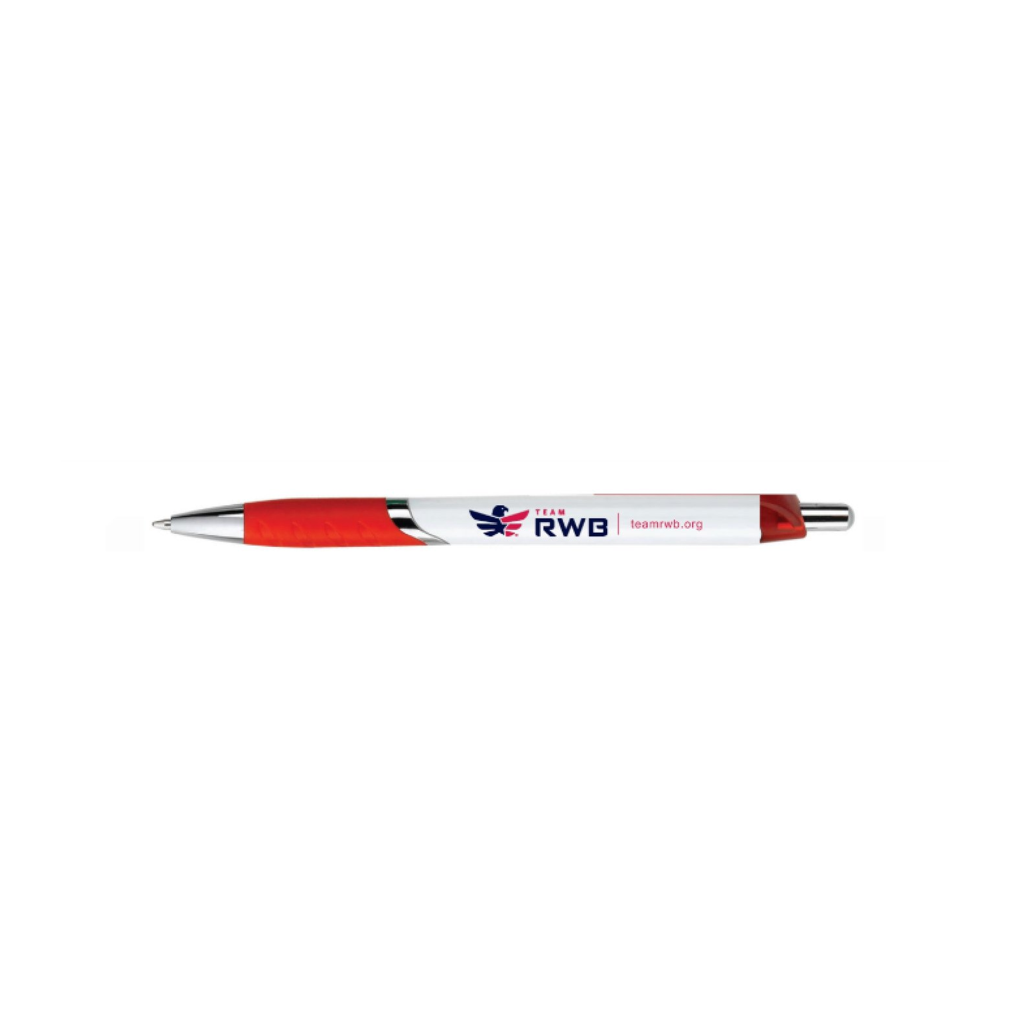 Team RWB Retractable Ballpoint Pen in red – side view showing Eagle logo imprint