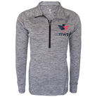 Women's Born Primitive 1/4-Zip Pullover in gray – front view showing embroidered Team RWB Eagle logo, quarter-zip collar